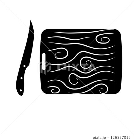 Chopping Board and Knife Silhouette. Black and White Icon Design Elements on Isolated White Background Chopping Board and Knife Silhouette. Black and White Icon Design Elements on Isolated White Background 126527013
