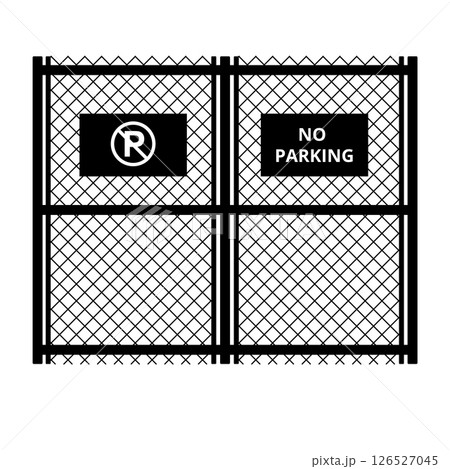 Metal Fence with No Parking Sign Silhouette. Black and White Icon Design Element on Isolated White Background 126527045