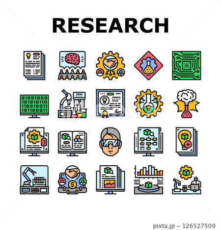 research and development analysis icons set vector 126527509