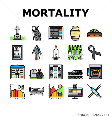 mortality death life aging icons set vector mortality death life aging icons set vector 126527523