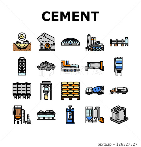 cement production gypsum icons set vector 126527527