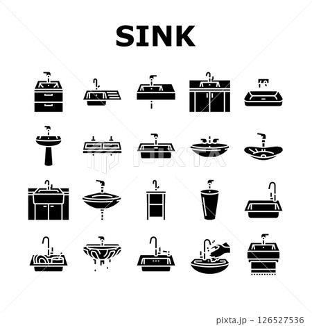sink porcelain drain faucet icons set vector 126527536
