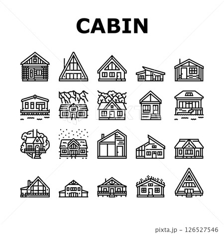 wooden cabin log icons set vector 126527546
