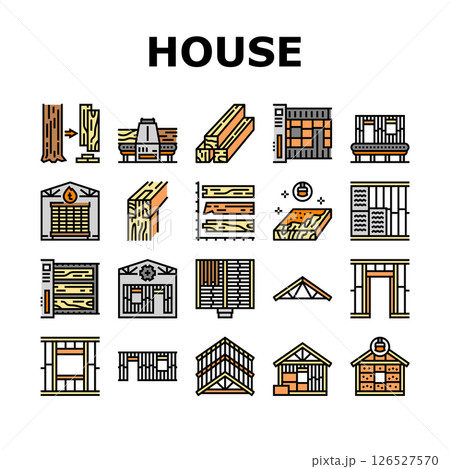 wood frame house construction icons set vector wood frame house construction icons set vector 126527570
