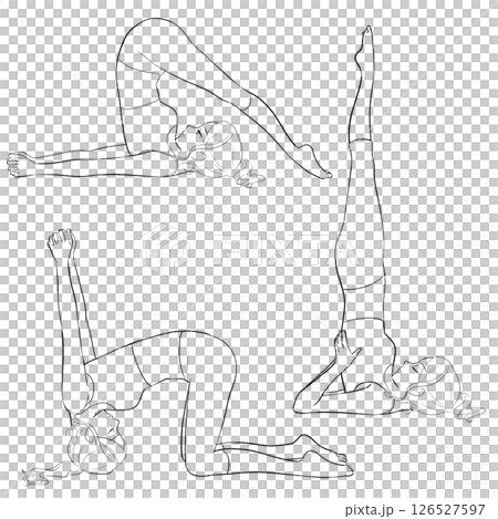 Ponytail woman doing yoga pose (main line only) illustration 2 Ponytail woman doing yoga pose (main line only) illustration 2 126527597