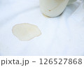 dirty coffee stain on shirt from drinking in freetime. stain for cleaning concept 126527868
