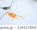 dirty sauce  stain on shirt from drinking in freetime. stain for cleaning concept 126527869