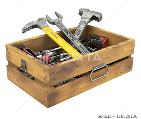 Toolbox with tools isolated on white background png transparent clipart. 126528136