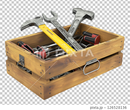 Toolbox with tools isolated on white background png transparent clipart. 126528136