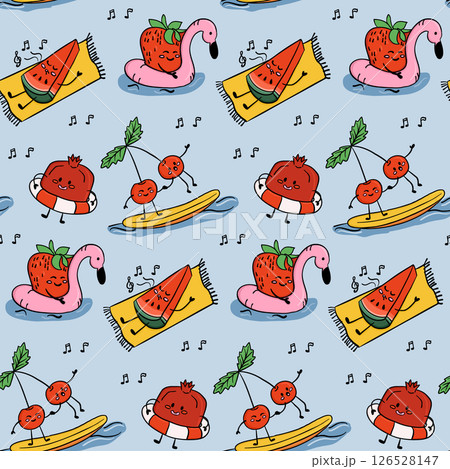 Seamless summer fruit pattern with cute characters 126528147