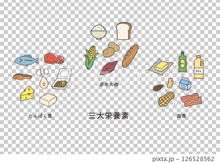 三大栄養素の食品 手描きイラストセット 126528562
