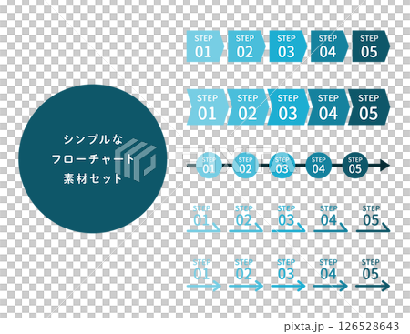 シンプルなフローチャート素材セット　グラデーション 126528643