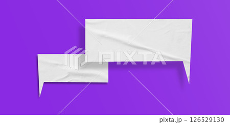 White speech bubble crumpled paper isolated on purple background White speech bubble crumpled paper isolated on purple background 126529130