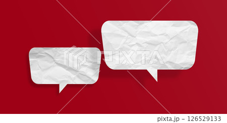 White speech bubble crumpled paper isolated on red background 126529133