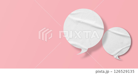 White crumpled speech bubble paper isolated on pink background White crumpled speech bubble paper isolated on pink background 126529135