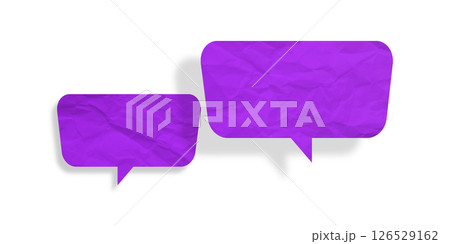 Purple speech bubble crumpled paper isolated on transparent background 126529162