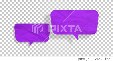 Purple speech bubble crumpled paper isolated on transparent background 126529162
