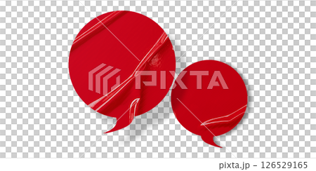 Red speech bubble crumpled paper isolated on transparent background 126529165