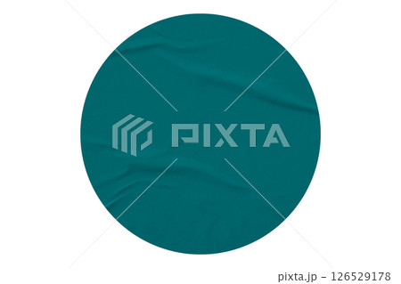 green circle sticker with crumpled edges. Wrinkled round paper isolated on transparent background. 126529178