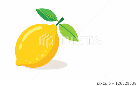 Playful lemon illustration with soft shadows and clean lines. Bright and happy design with minimalistic style and plenty of white space. 126529339