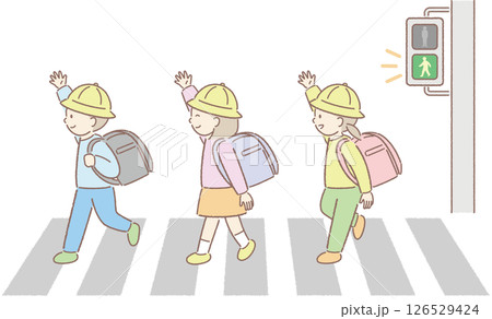 横断歩道で左右確認する小学生のイラスト② 126529424