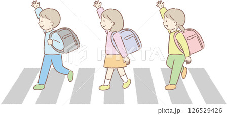 横断歩道で左右確認する小学生のイラスト④ 126529426