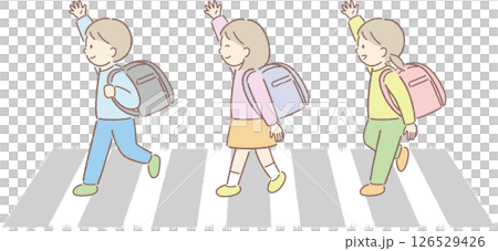 横断歩道で左右確認する小学生のイラスト④ 126529426