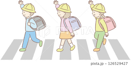 横断歩道で左右確認する小学生のイラスト⑤ 126529427