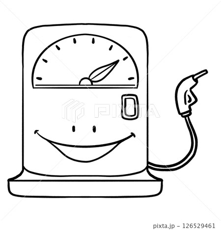 Gas pump with smiling face cartoon isolated outline illustration 126529461