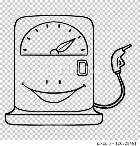 Gas pump with smiling face cartoon isolated outline illustration 126529461