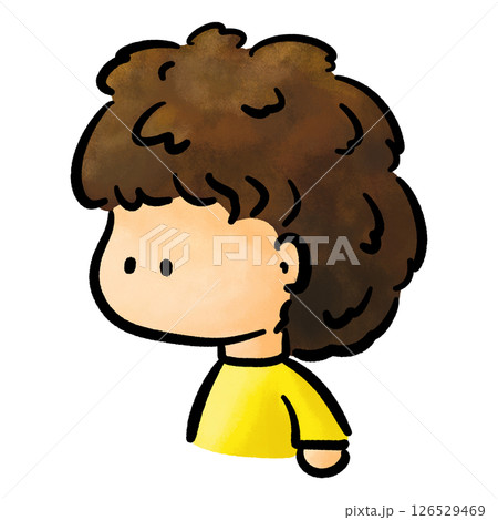 Curly brown hair cute boy profile view cartoon illustration 126529469
