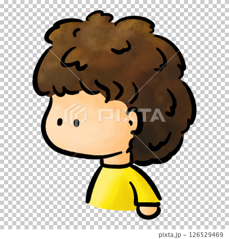 Curly brown hair cute boy profile view cartoon illustration 126529469