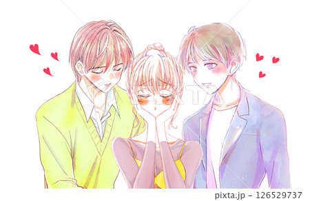 2人の男性に好意を持たれる女性　困り顔 126529737