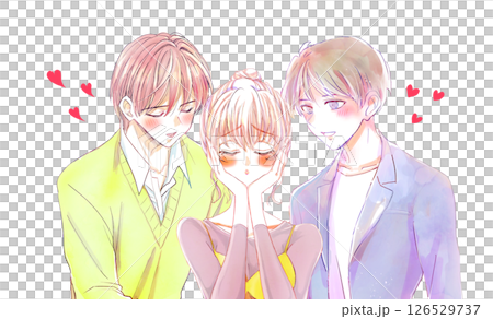 2人の男性に好意を持たれる女性　困り顔 126529737