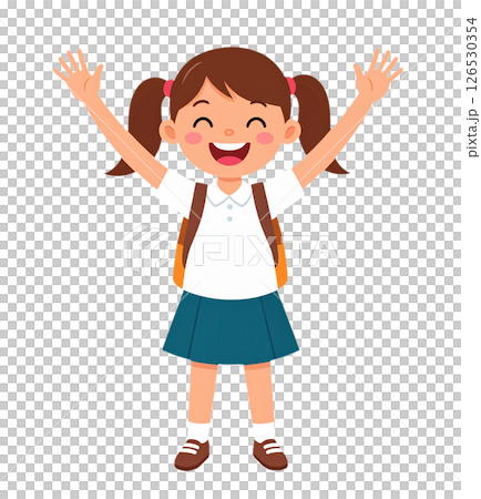 手をあげて喜ぶ小学生 126530354