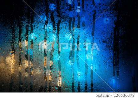 Background of misted glass. Christmas lights 126530378