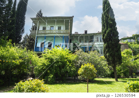typical old wooden houses inTbilisi, Georgia 126530594