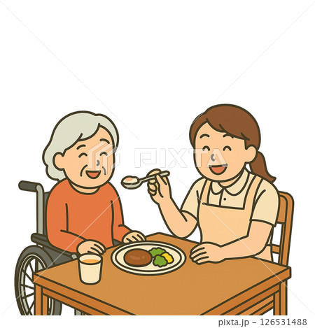 食事介助のシーン、高齢者と介護士(ヘルパー) 126531488