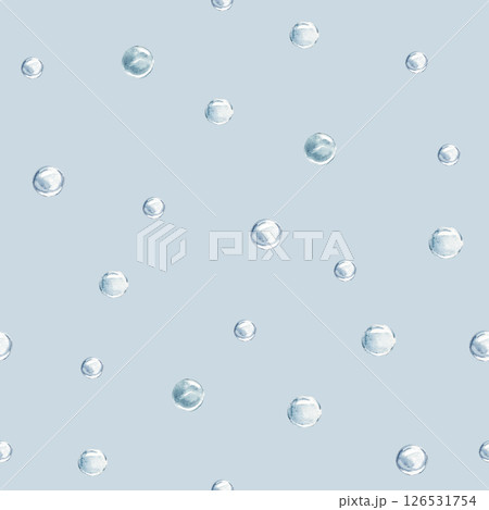 Water Bubbles Seamless Pattern. Watercolor hand drawn illustration on blue background. For fabric, packaging and wallpaper, marine beach design. Water Bubbles Seamless Pattern. Watercolor hand drawn illustration on blue background. For fabric, packaging and wallpaper, marine beach design. 126531754