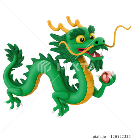 Epic green dragon figurine fantasy world 3d model vibrant colors close-up view mythical creatures 126532336