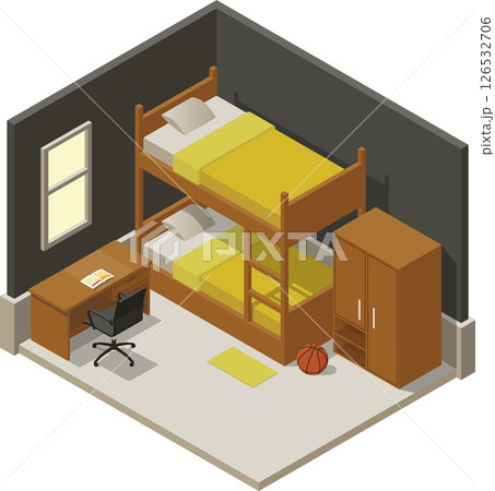 Isometric children bedroom with bunk bed Isometric children bedroom with bunk bed 126532706