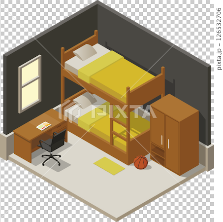 Isometric children bedroom with bunk bed 126532706