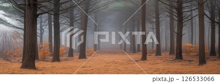 Misty Autumn Forest Path Serene Nature Scene Tranquil Woods Magical Atmosphere Picturesque Landscape 126533066
