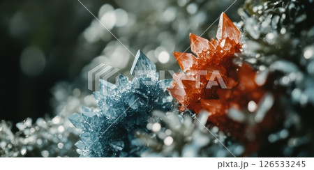 Stunning Blue and Orange Crystal Clusters Nature Macro Photography Art Rock Shiny Facet Stone Color Stunning Blue and Orange Crystal Clusters Nature Macro Photography Art Rock Shiny Facet Stone Color 126533245