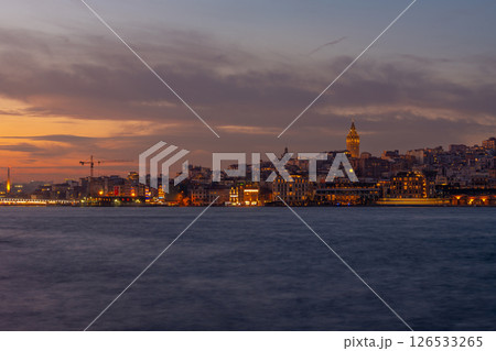 Galata Tower and Golden Horn bay at night. Istanbul, Turkey 126533265