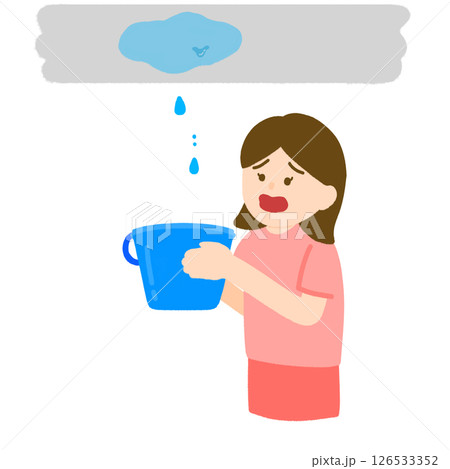 天井が雨もりして困っている女性のイラスト 126533352