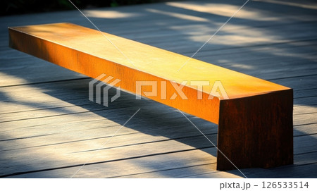 Modern Outdoor Rust Orange Metal Bench Design Sunlight park long wood deck warm seat home steel 126533514