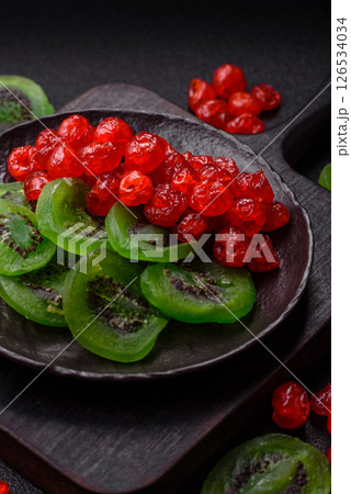 Dried sweet green kiwi or candied fruit Dried sweet green kiwi or candied fruit 126534034