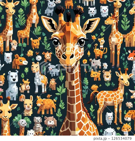 かわいいドット絵 KIきりんさん ラインスタンプ風 にらみつけ かわいいドット絵 KIきりんさん ラインスタンプ風 にらみつけ 126534079