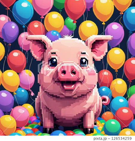 かわいいドット絵　ぶたさん ラインスタンプ風  ほほえみ 126534259
